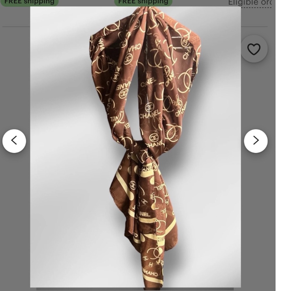 Chanel 100% Silk Long Stole Scarf 20" x 60"